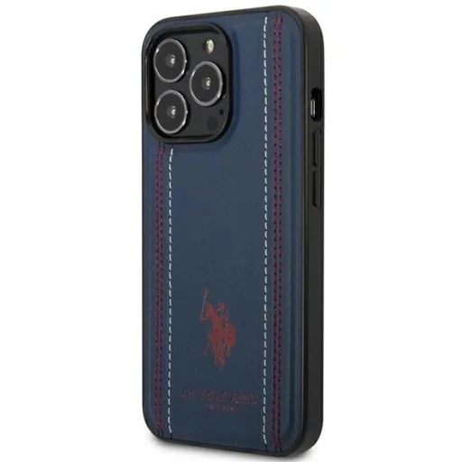 US Polo USHCP14LPFAV iPhone 14 Pro 6.1" sötétkék/mély kék varrott bőr tok - 2