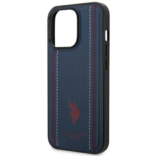 US Polo USHCP14LPFAV iPhone 14 Pro 6.1" sötétkék/mély kék varrott bőr tok - 6