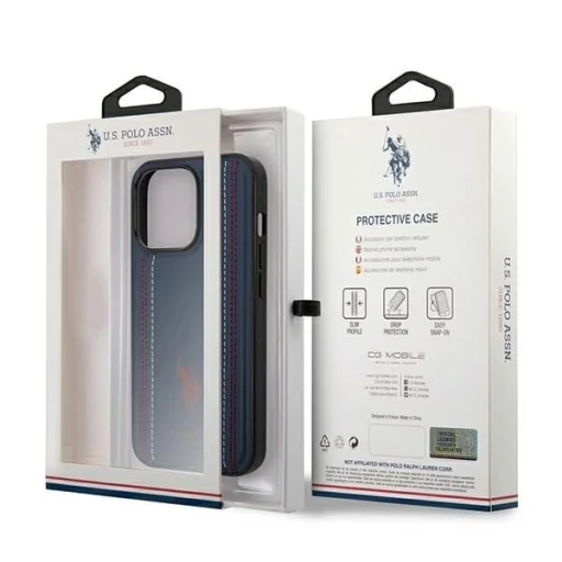 US Polo USHCP14LPFAV iPhone 14 Pro 6.1" sötétkék/mély kék varrott bőr tok - 8
