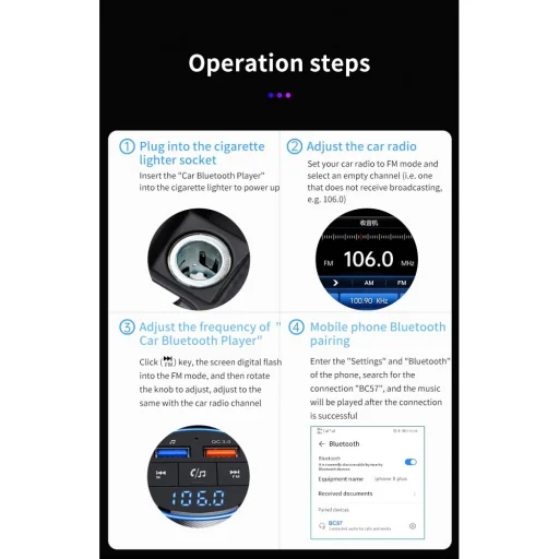 Transmitter FM MP3 Bluetooth 5.0 + TF kártyaolvasó + 2xUSB QC3.0 BC57 - 13