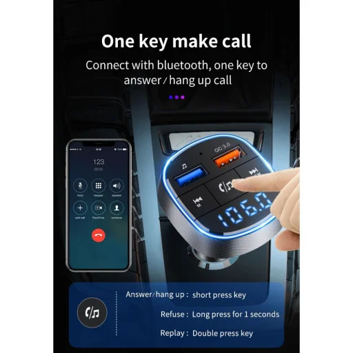 Transmitter FM MP3 Bluetooth 5.0 + TF kártyaolvasó + 2xUSB QC3.0 BC57 - 3