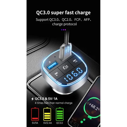 Transmitter FM MP3 Bluetooth 5.0 + TF kártyaolvasó + 2xUSB QC3.0 BC57 - 6