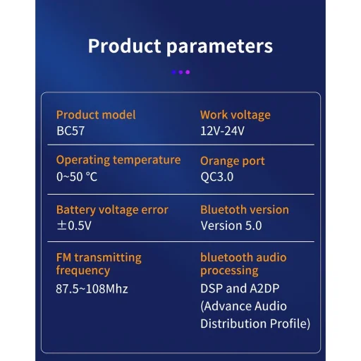 Transmitter FM MP3 Bluetooth 5.0 + TF kártyaolvasó + 2xUSB QC3.0 BC57 - 10