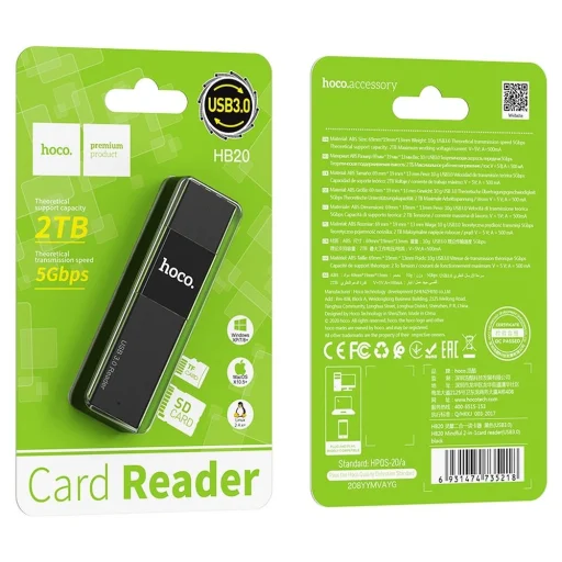 HOCO kártyaolvasó 2in1 USB A 3.0 HB20 fekete - 6