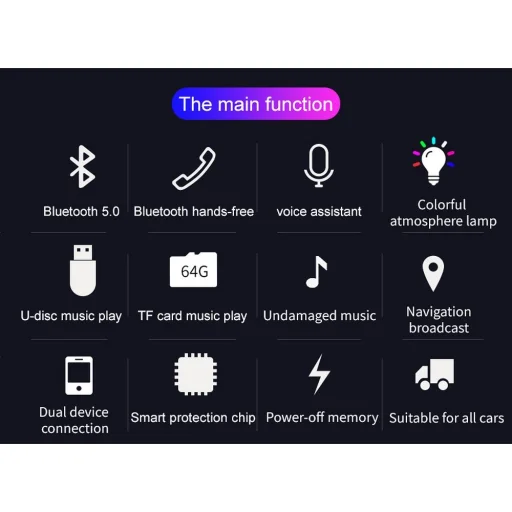 Transmiter FM MP3 Bluetooth 5.0 + kártya TF olvasó + 2xUSB QC3.0 BC52L - 8