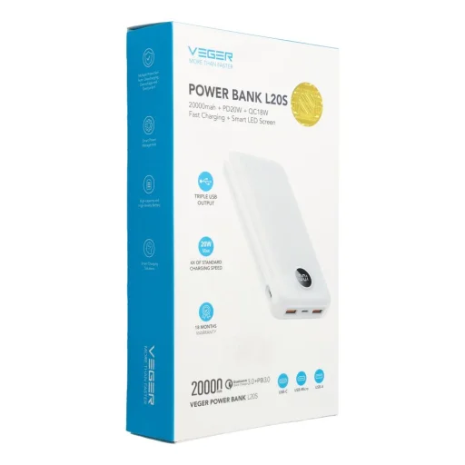 VEGER powerbanka 20 000 mAh PD QC3.0 2A20W L20S (VP2039PD / W2039PD) biela - 21