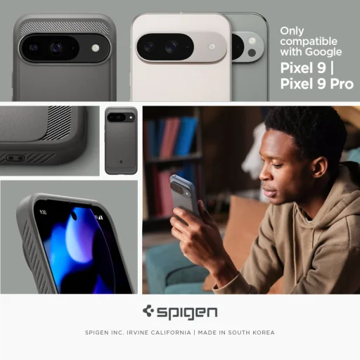 Google Pixel 9 / 9 Pro mramorovo sivé puzdro Spigen Rugged Armor - 11