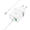 HOCO utazó töltő USB A + Type C + kábel Type C-ről Lightning-re PD QC3.0 3A 30W N21 fehér thumbnail