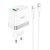 HOCO utazó töltő USB A + Type C + kábel Type C-ről Lightning-re PD QC3.0 3A 30W N21 fehér thumbnail