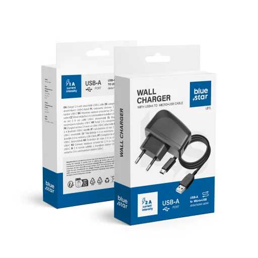 BLUE STAR LITE utazó töltő 1A 5W USB A + kábel USB A - Micro USB TFK-TC-1095B fekete - 1