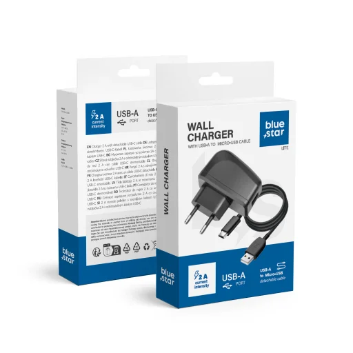 BLUE STAR LITE utazó töltő 2A 10W USB A + kábel USB A - Micro USB TFK-TC-1095B fekete - 1