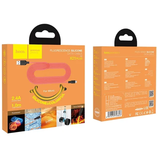 HOCO kábel USB A - Micro USB 2,4A X21 1 m fekete sárga - 4