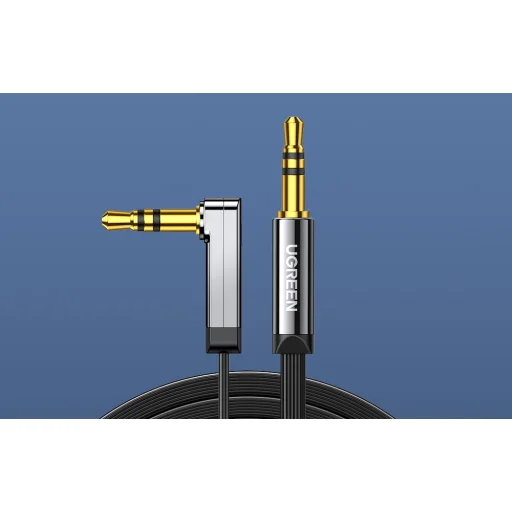 UGREEN AV119 Mini jack 3.5mm AUX könyök kábel, lapos, 5m (fekete) - 3