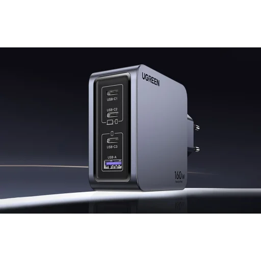 Ugreen Nexode Pro 160W fali töltő, GaN, USB + 3x USB-C (szürke) - 5
