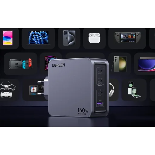 Ugreen Nexode Pro 160W fali töltő, GaN, USB + 3x USB-C (szürke) - 8