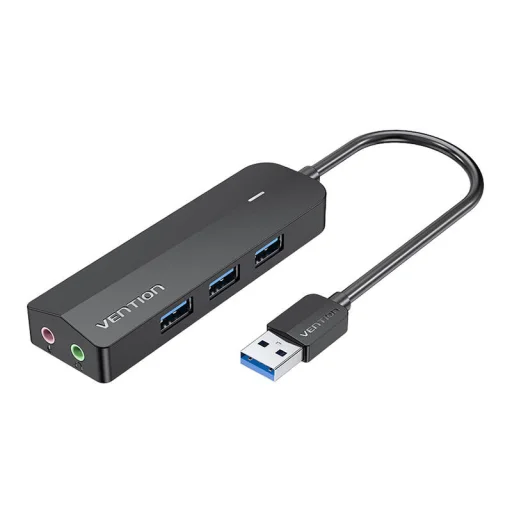 Hub USB 3.0 3 porttal és hangkártyával 2x TRS 3,5mm CHIBB 0,15m fekete - 1