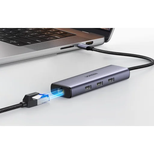 UGREEN 6 az 1-ben multifunkciós adapter USB-C - 3x USB A 3.0, HDMI, RJ45, PD - 7