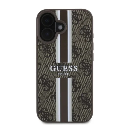  iPhone 16 Barna Eredeti Guess 4G Printed Stripes Ütésálló MagSafe tok GUHMP16SP4RPSW - 3
