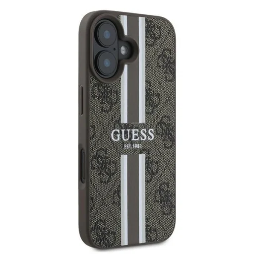  iPhone 16 Plus barna Original Guess 4G Nyomott Csíkos MagSafe GUHMP16MP4RPSW tok - 4