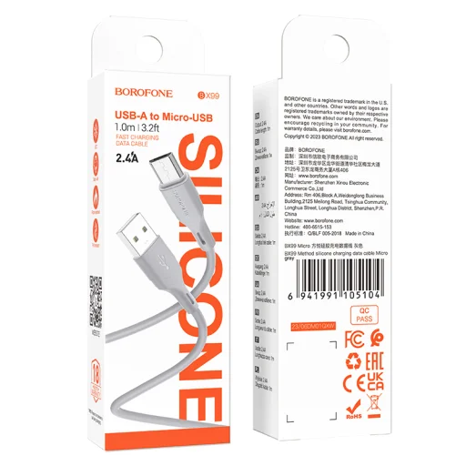 Borofone BX99 Method kábel - USB-MicroUSB - 2,4A 1 méter szürke - 4
