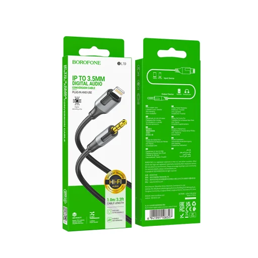 Borofone Cable BL19 Creator - jack 3,5mm - Lightning - 1 méter fekete - 5